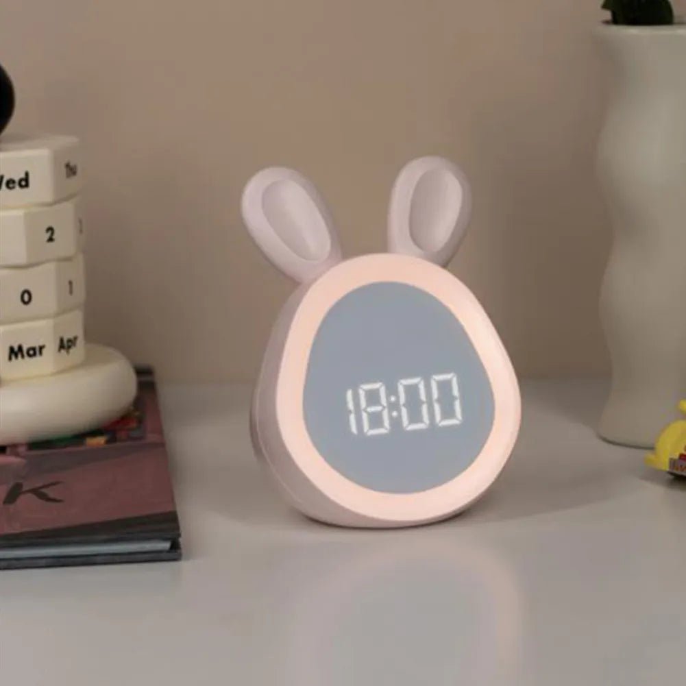Rabbit-Shaped Kids Alarm Clock with LED Night Light – Cute Bedside Clock for Children’s Bedrooms and Sleep Routine