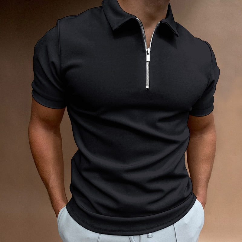 Zane Corvin. – Men’s Fitted Polo Shirt with Zip Collar