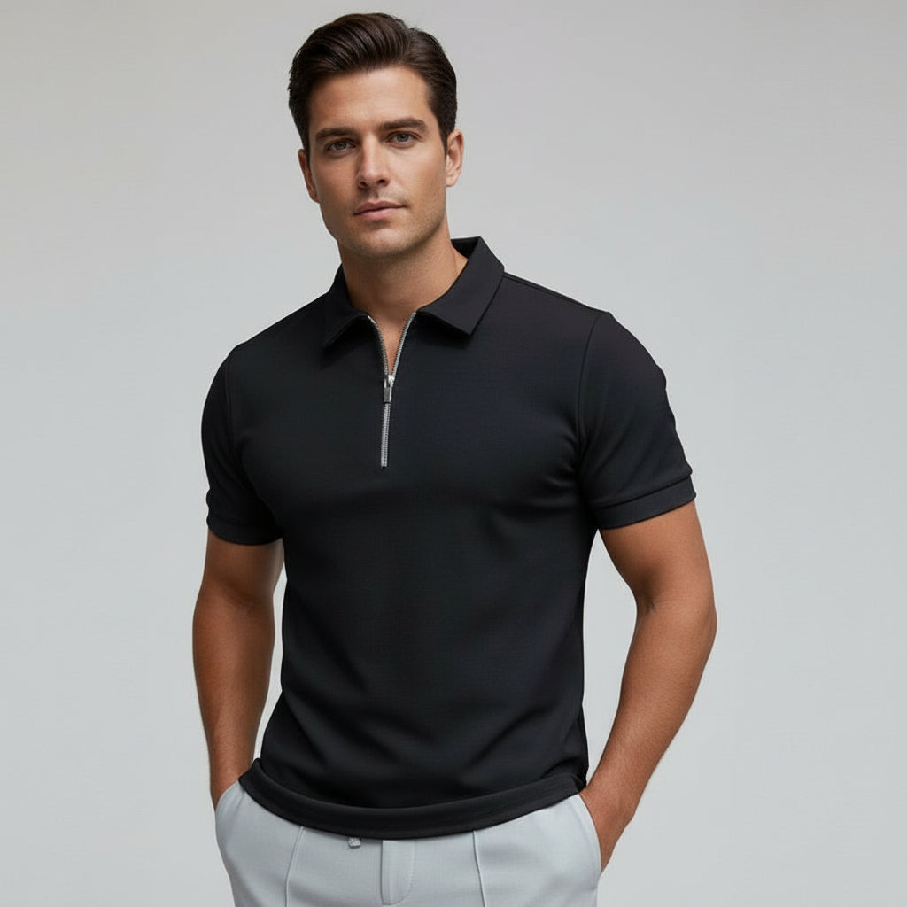 Zane Corvin. – Men’s Fitted Polo Shirt with Zip Collar