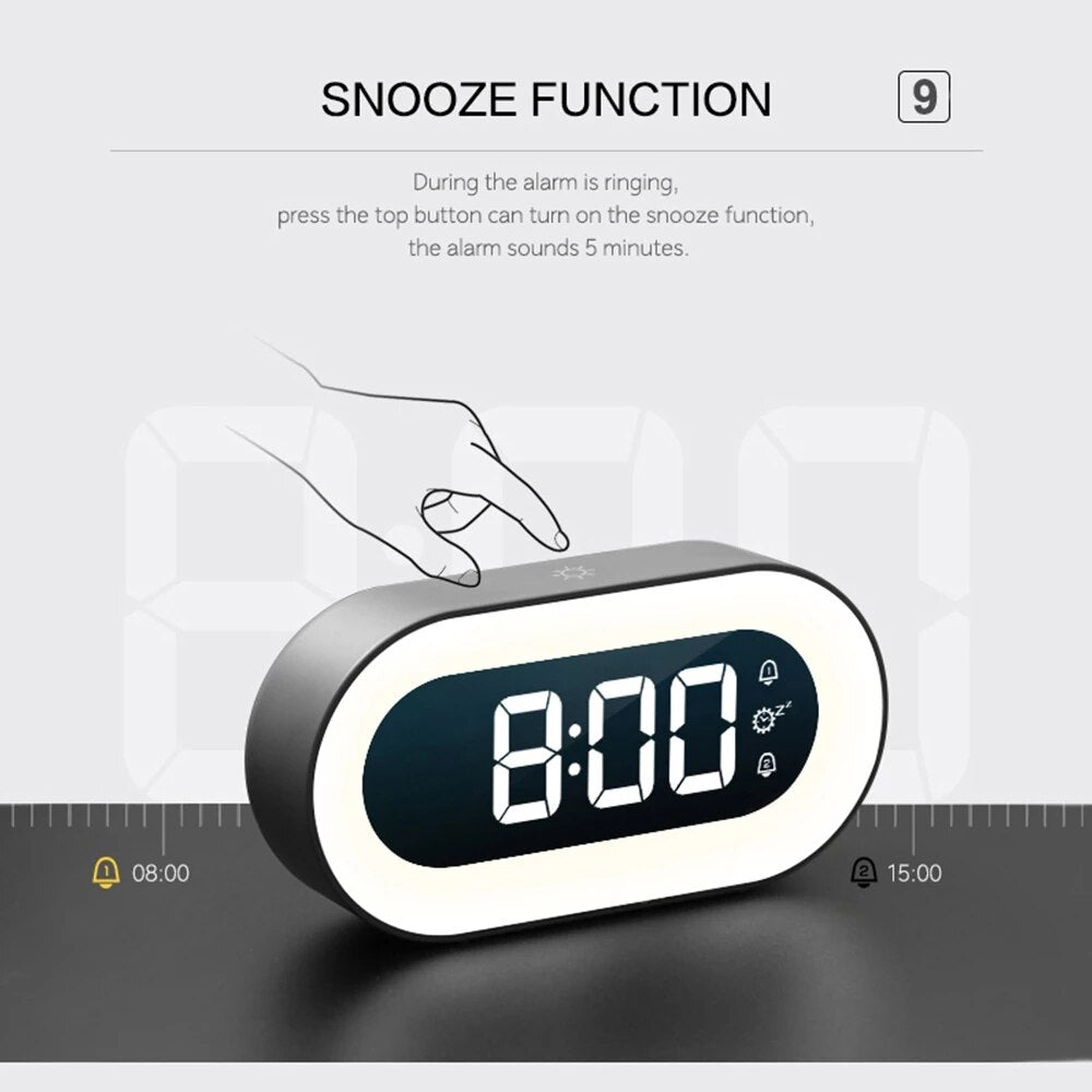 Digital Alarm Clock with Night Light – LED Display Bedside Clock for Bedroom, Time Display and Gentle Night Illumination