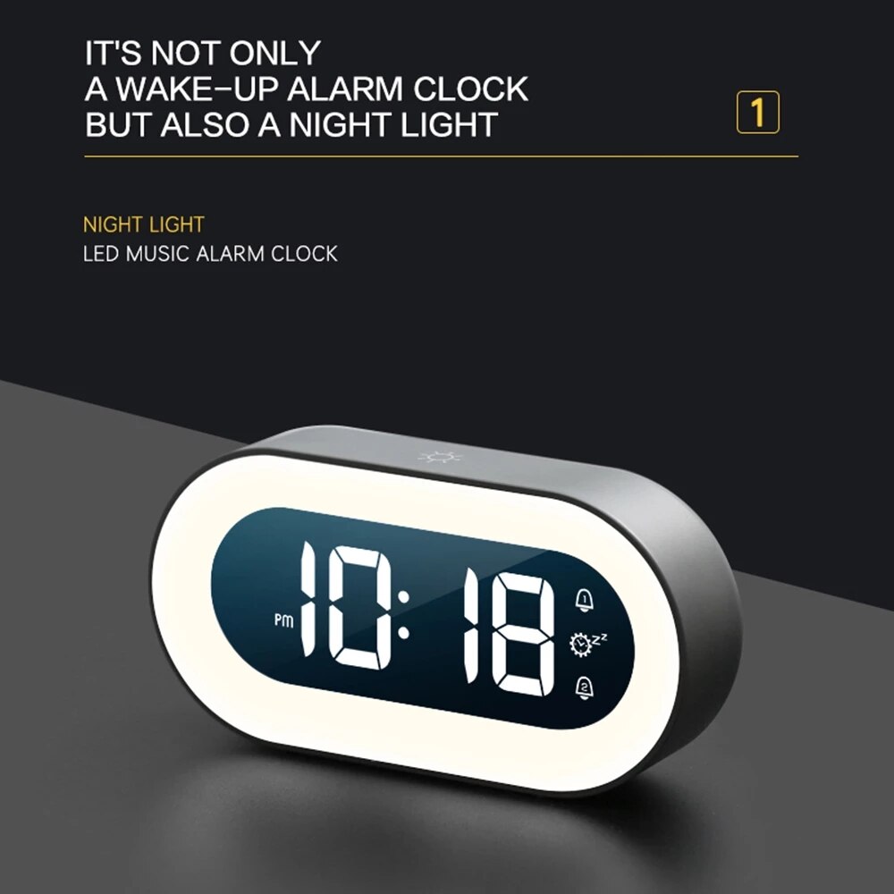 Digital Alarm Clock with Night Light – LED Display Bedside Clock for Bedroom, Time Display and Gentle Night Illumination