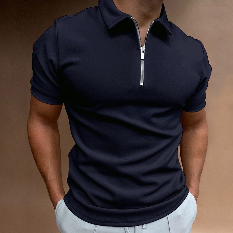 Zane Corvin. – Men’s Fitted Polo Shirt with Zip Collar