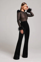 Chic Lace and Feather Detail Party Jumpsuit