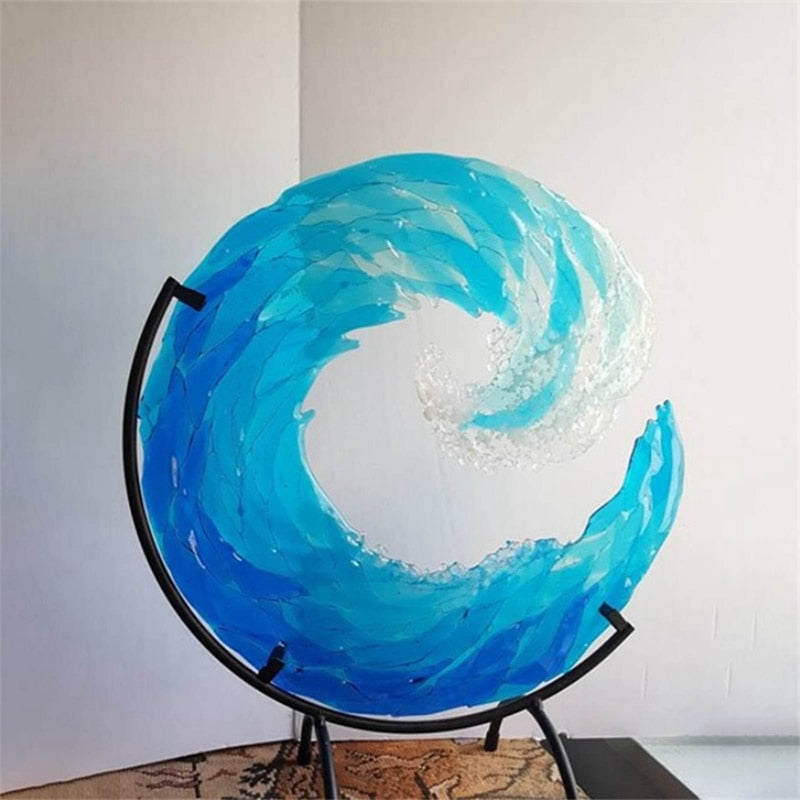 Glass Ocean Wave Sculpture for Home Decor – Artistic Coastal Accent for Living Room, Office and Modern Interiors