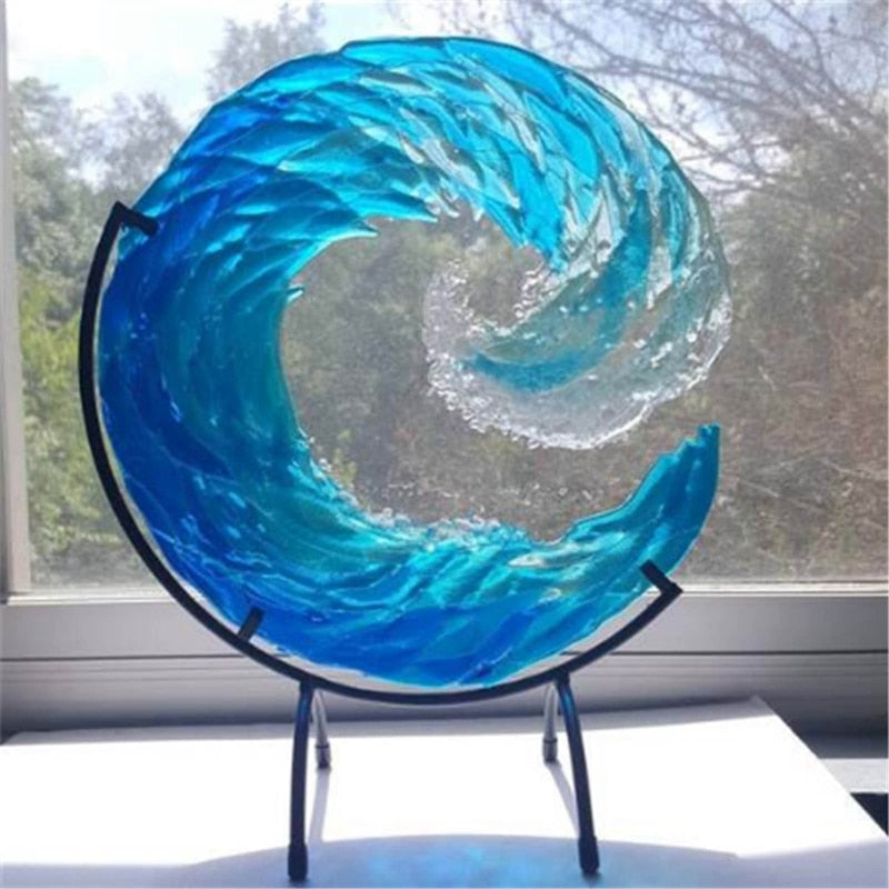 Glass Ocean Wave Sculpture for Home Decor – Artistic Coastal Accent for Living Room, Office and Modern Interiors