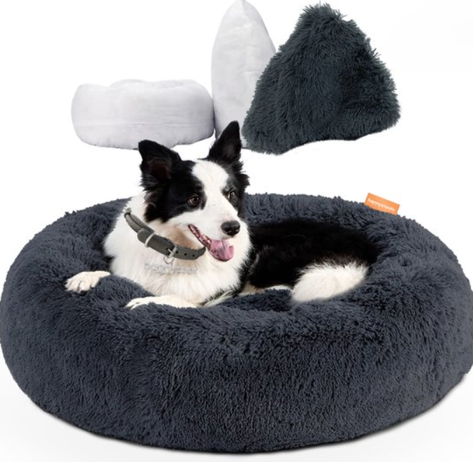 Round Plush Dog Bed for Ultimate Comfort – Calming Soft Pet Bed for Small and Large Dogs