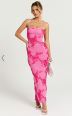 Floral-Embellished Bodycon Dress with Adjustable Tie Straps