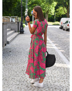 Floral V-Neck Midi Wrap Dress for Women – Elegant Everyday Dress for Work, Holidays and Casual Occasions