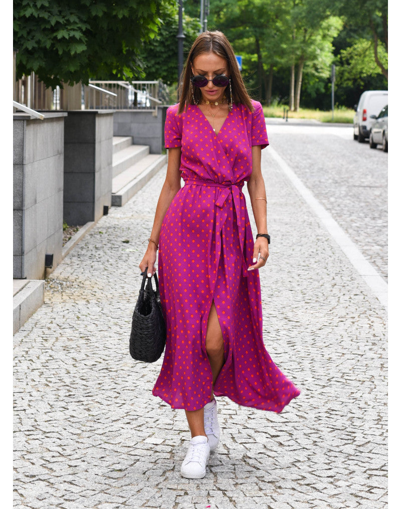 Floral V-Neck Midi Wrap Dress for Women – Elegant Everyday Dress for Work, Holidays and Casual Occasions