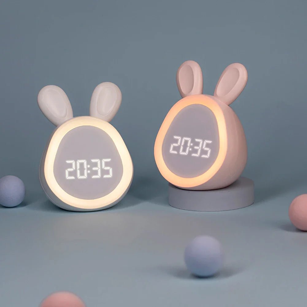 Rabbit-Shaped Kids Alarm Clock with LED Night Light – Cute Bedside Clock for Children’s Bedrooms and Sleep Routine