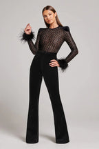Chic Lace and Feather Detail Party Jumpsuit
