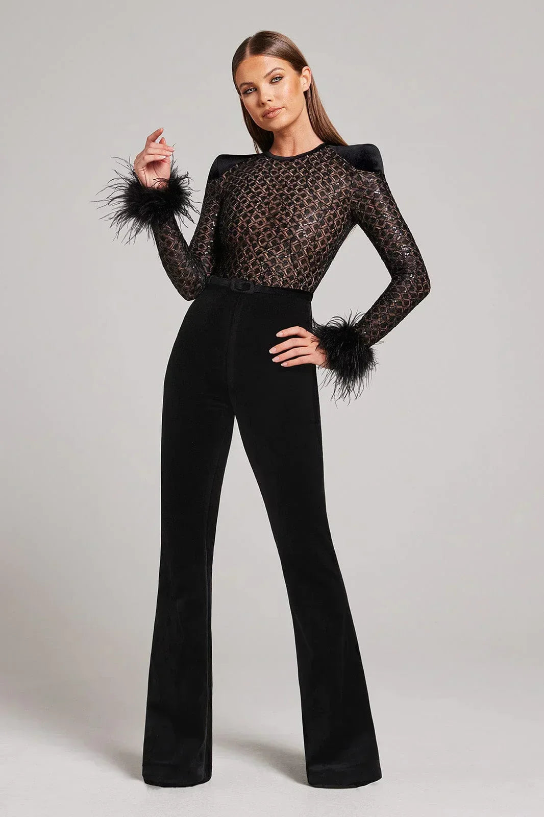 Chic Lace and Feather Detail Party Jumpsuit