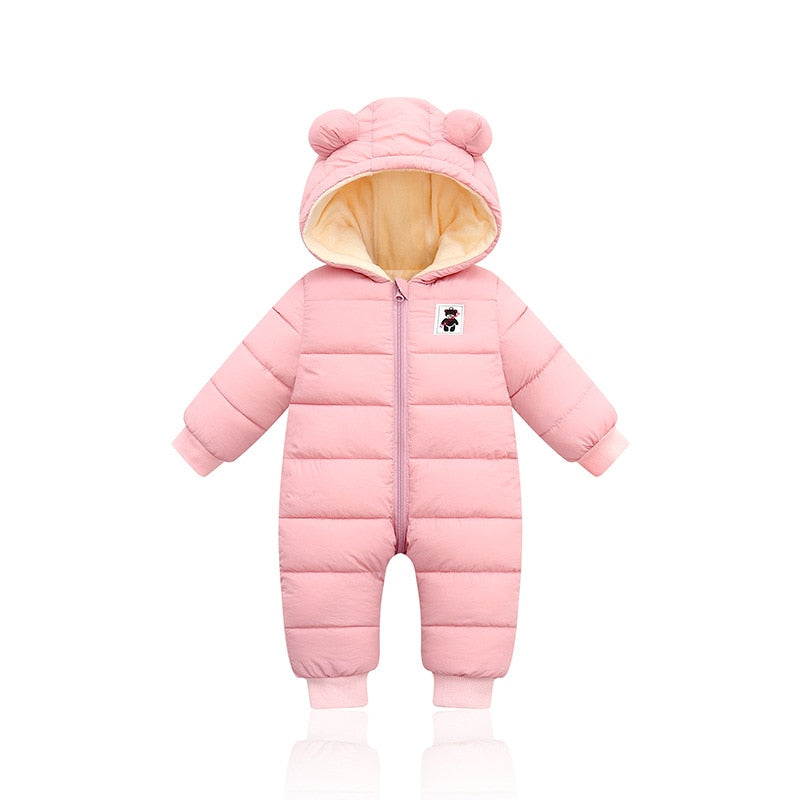 Winter Baby Romper with Bear Ears – Warm One-Piece Outfit for Newborns and Infants in Cold Weather