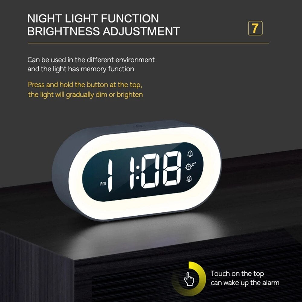 Digital Alarm Clock with Night Light – LED Display Bedside Clock for Bedroom, Time Display and Gentle Night Illumination