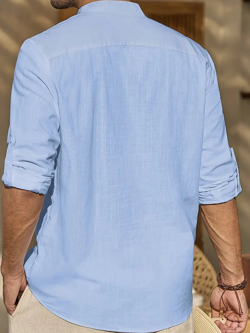 Men’s Linen-Style Shirt for Summer Outfits – Lightweight Button-Up Shirt for Holidays and Everyday Wear