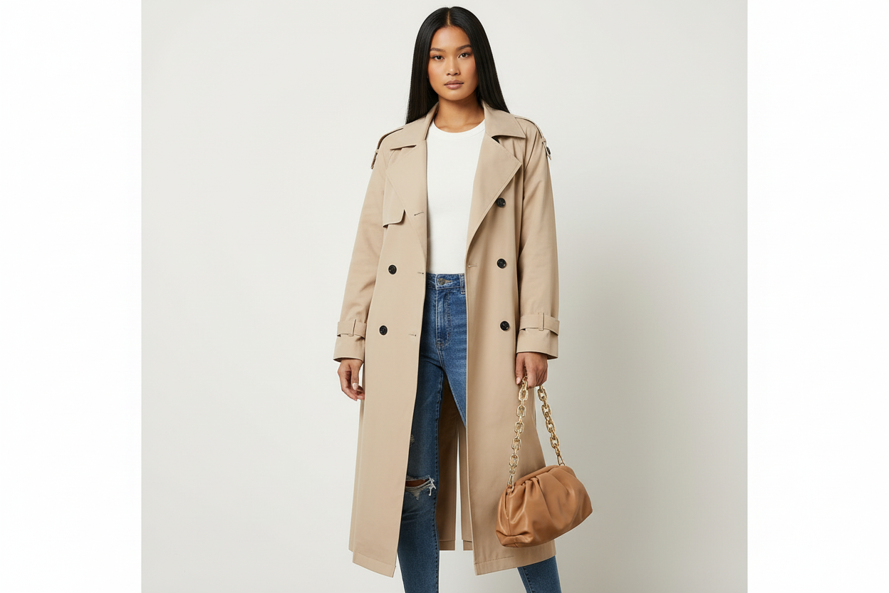 Long Elegant Women’s Trench Coat for Everyday Wear – Stylish Outerwear for Work, Travel and Seasonal Outfits