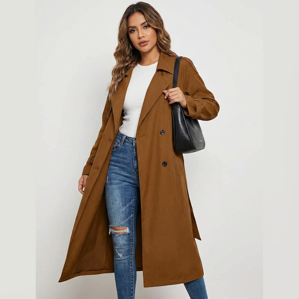 Long Elegant Women’s Trench Coat for Everyday Wear – Stylish Outerwear for Work, Travel and Seasonal Outfits