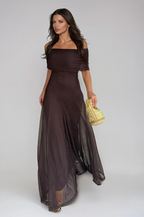 Off-Shoulder Maxi Dress – Flowing Silhouette with Elegant Draped Overlay