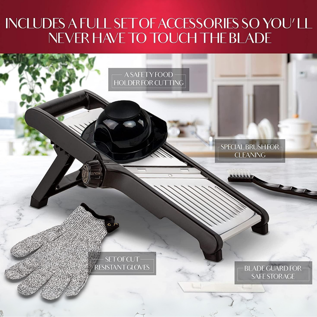 Food Slicer with Cut-Resistant Safety Gloves – Precision Kitchen Tool for Safe and Efficient Food Preparation