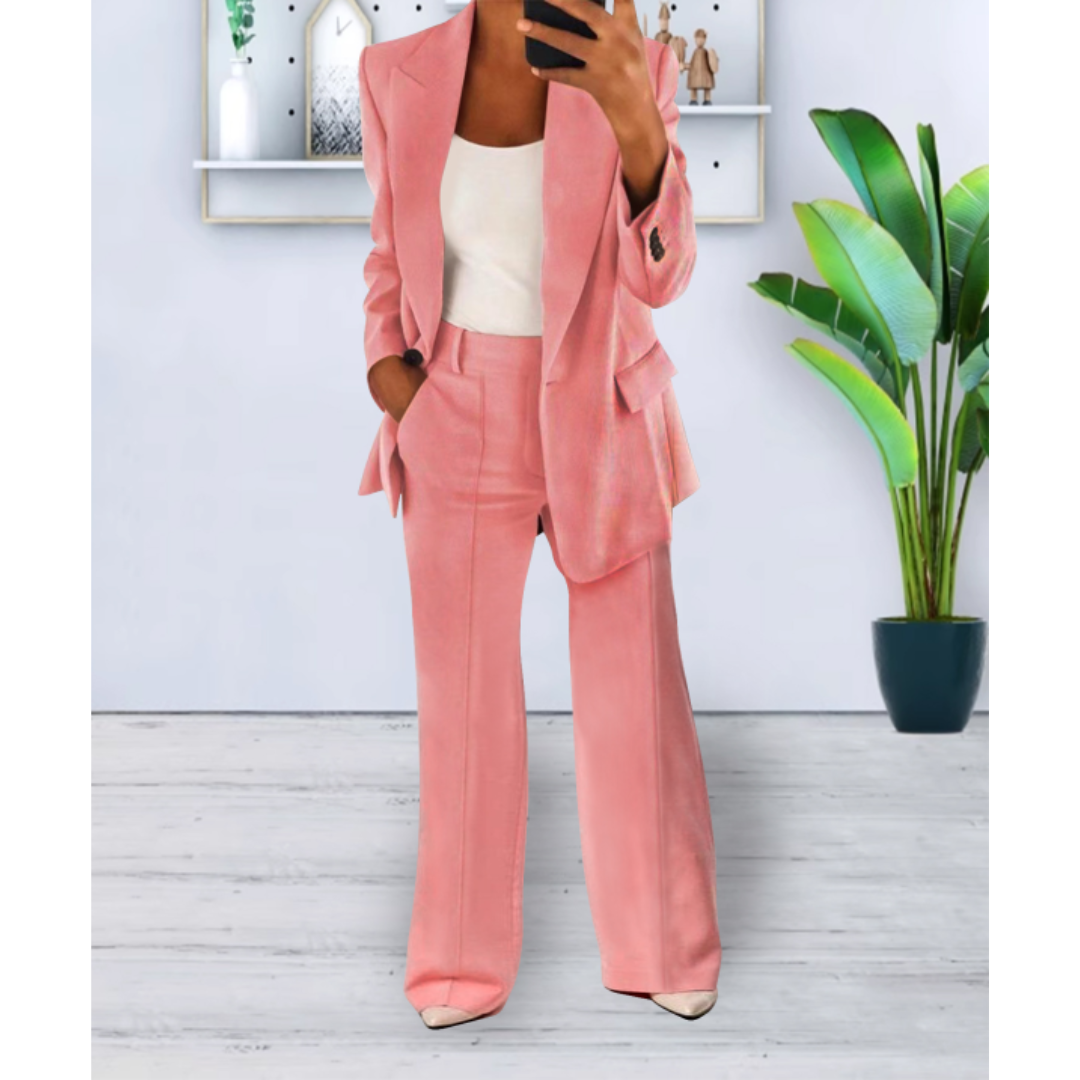 Women’s Two-Piece Suit with Pockets – Comfortable Relaxed Fit Set for Work, Travel and Everyday Wear