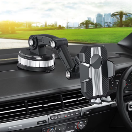 Car Phone Mount with Strong Suction, 360° Rotation & One-Hand Operation – Universal Adjustable Holder
