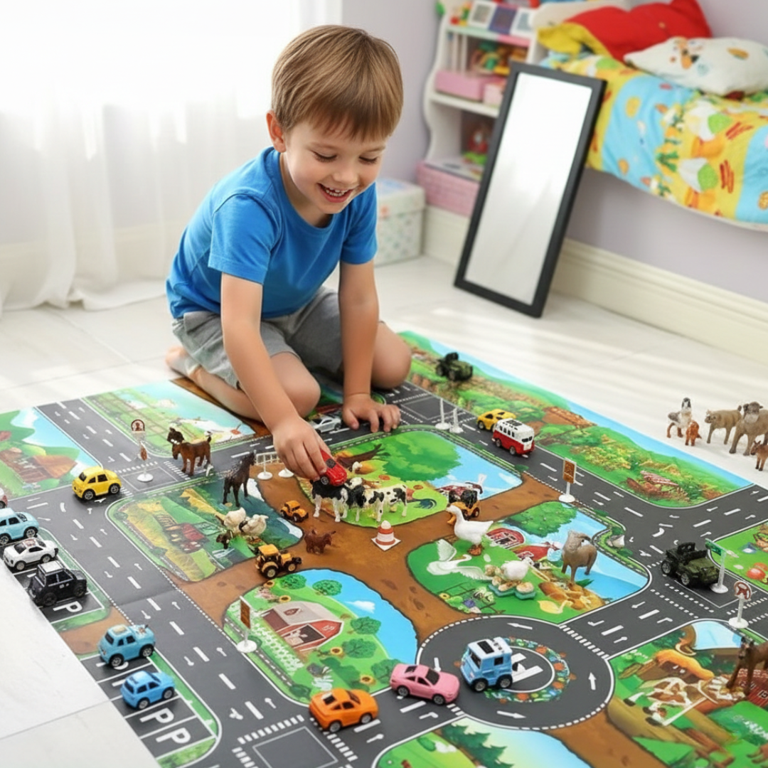 Vibrant Farm and Road Design Play Mat for Kids – Interactive Rug for Fun and Learning