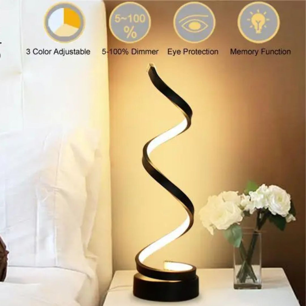 Spiral LED Table Lamp with Adjustable Brightness – Modern Decorative Lighting for Living Room, Bedroom and Office