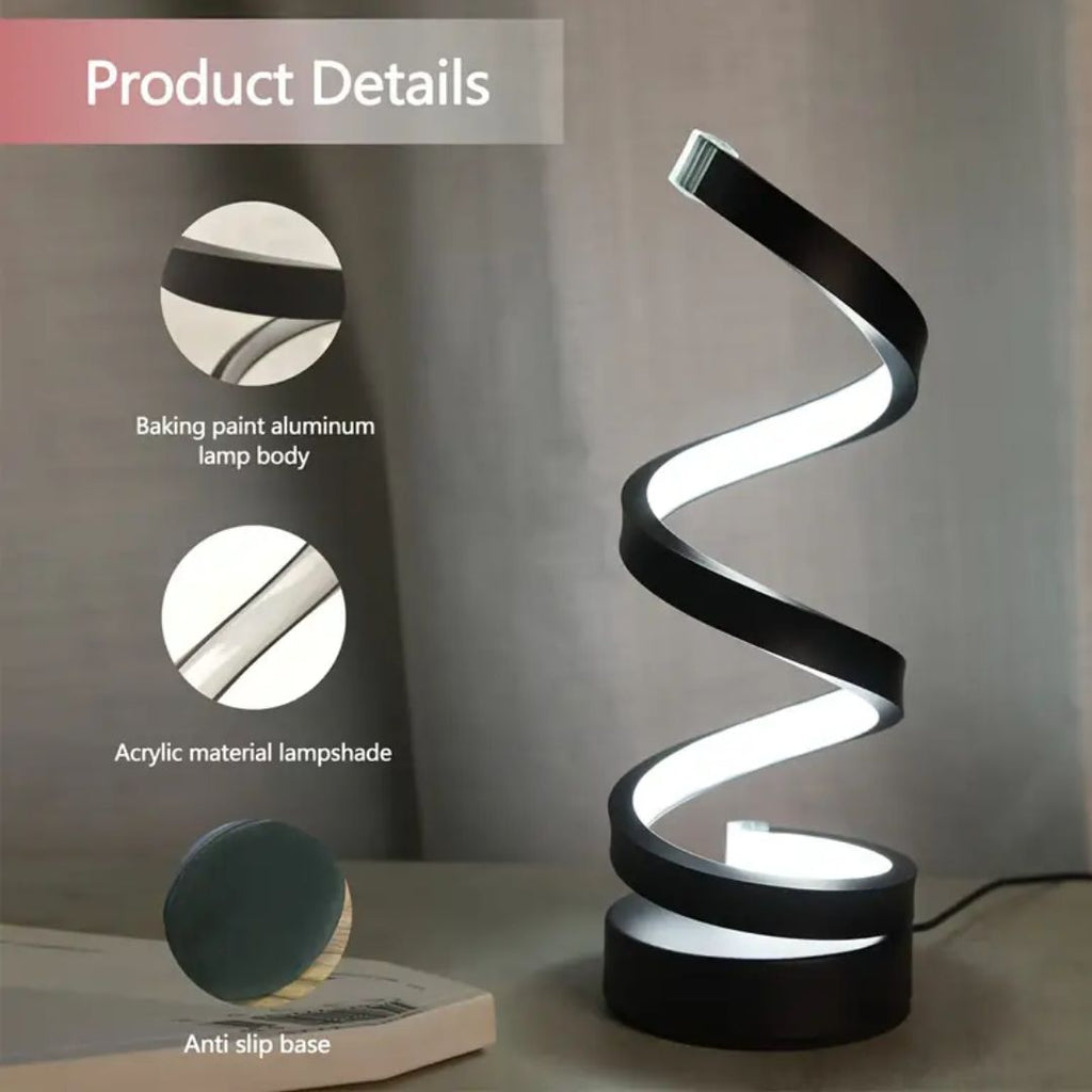 Spiral LED Table Lamp with Adjustable Brightness – Modern Decorative Lighting for Living Room, Bedroom and Office