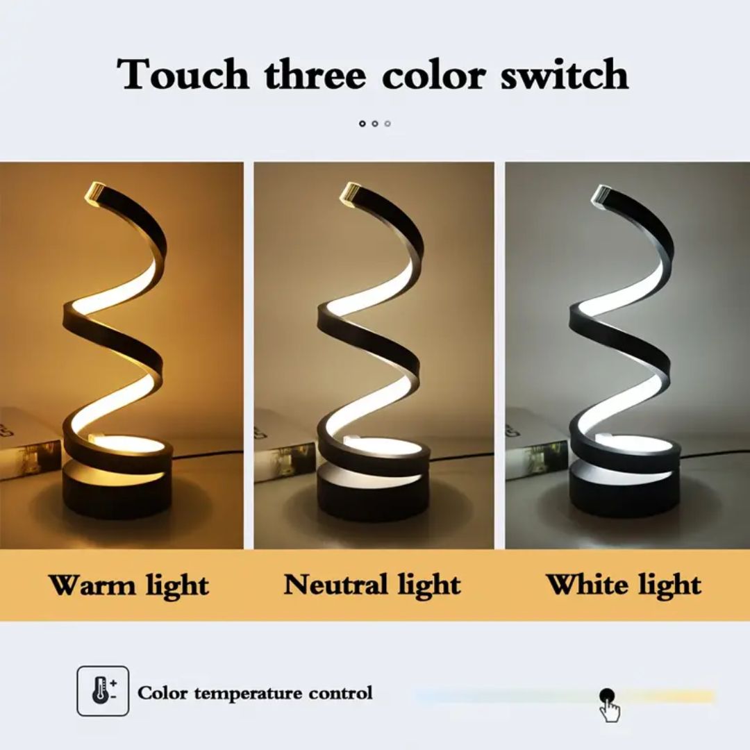 Spiral LED Table Lamp with Adjustable Brightness – Modern Decorative Lighting for Living Room, Bedroom and Office