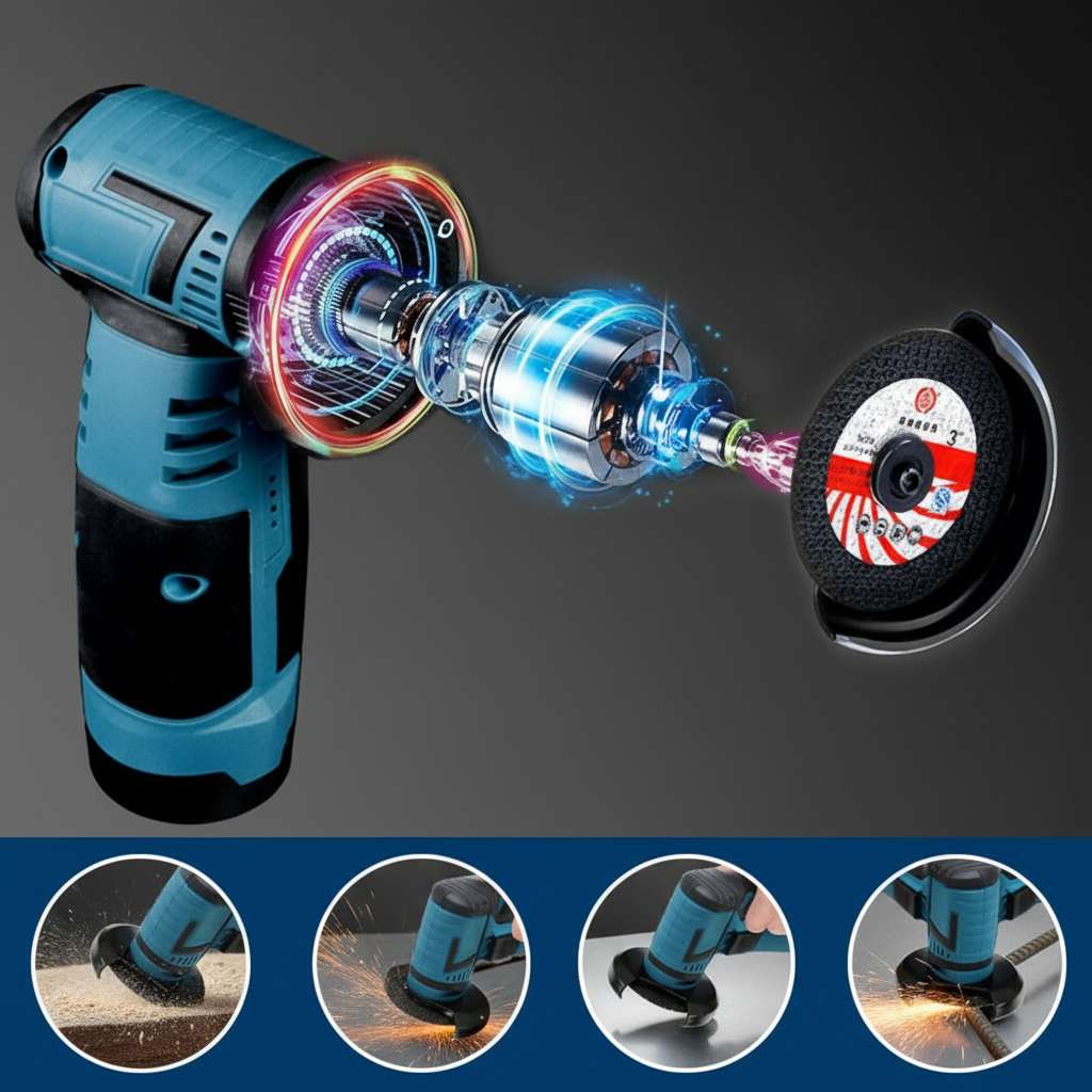 Powerful Cordless Angle Grinder – 800W Handheld Grinder with 19500 RPM & Extra Discs | Compact Multi-Purpose Tool for DIY Cutting & Grinding