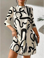 Women’s Mini Summer Dress with Round Neck and 3/4 Sleeves – Lightweight Casual Dress for Warm Weather and Everyday Wear