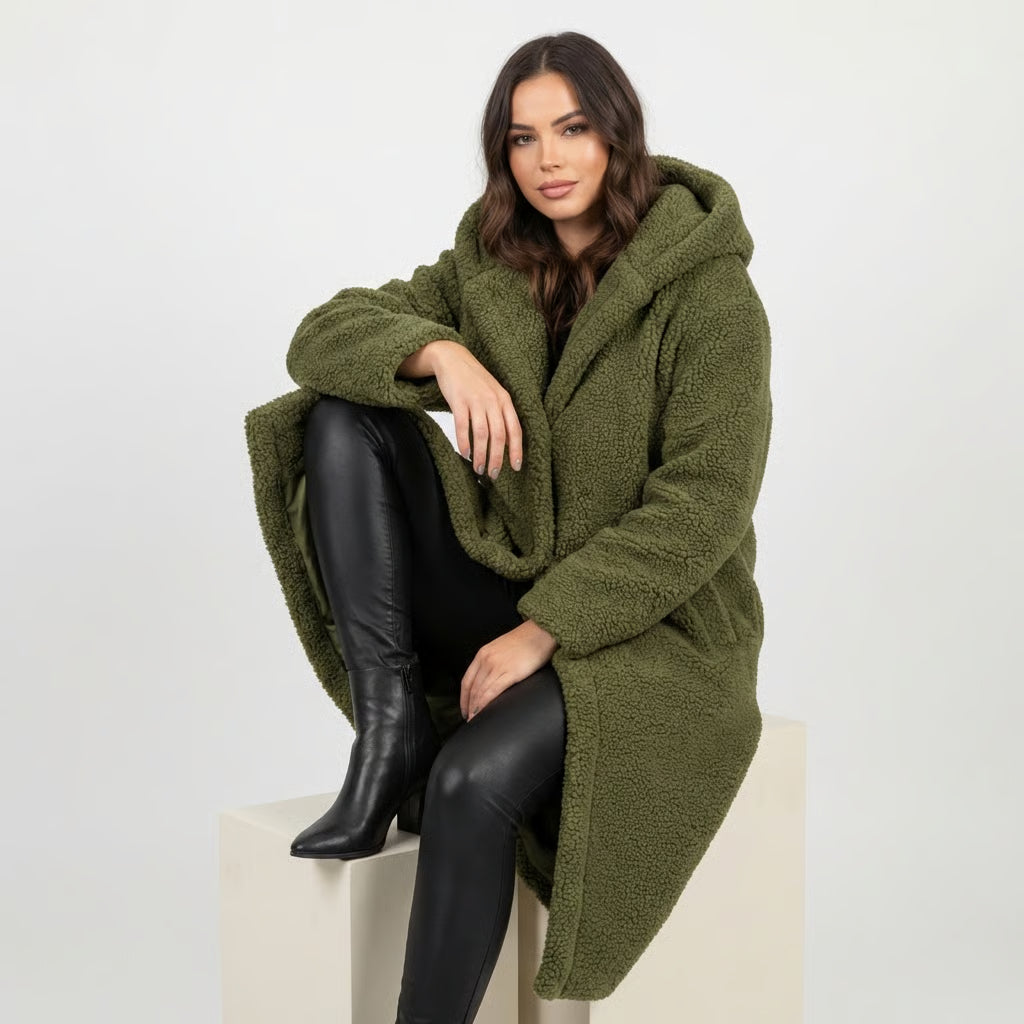 Emma Women's Cozy Long Teddy Coat with Plush Fleece Lining