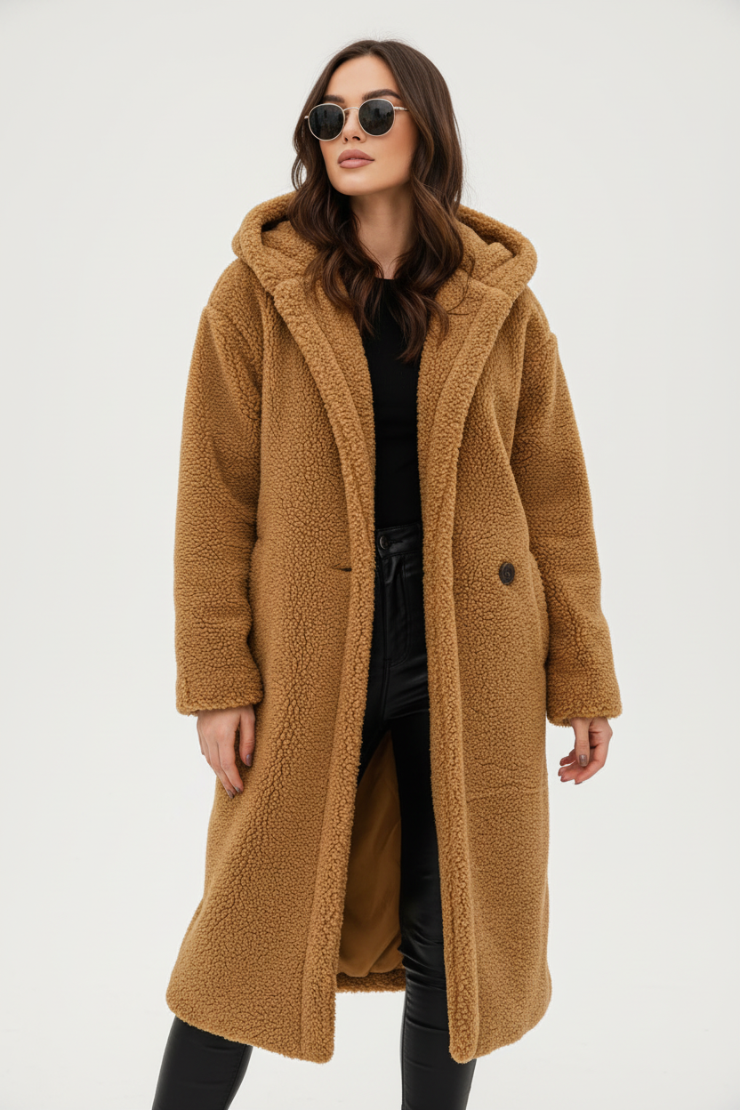 Emma Women's Cozy Long Teddy Coat with Plush Fleece Lining