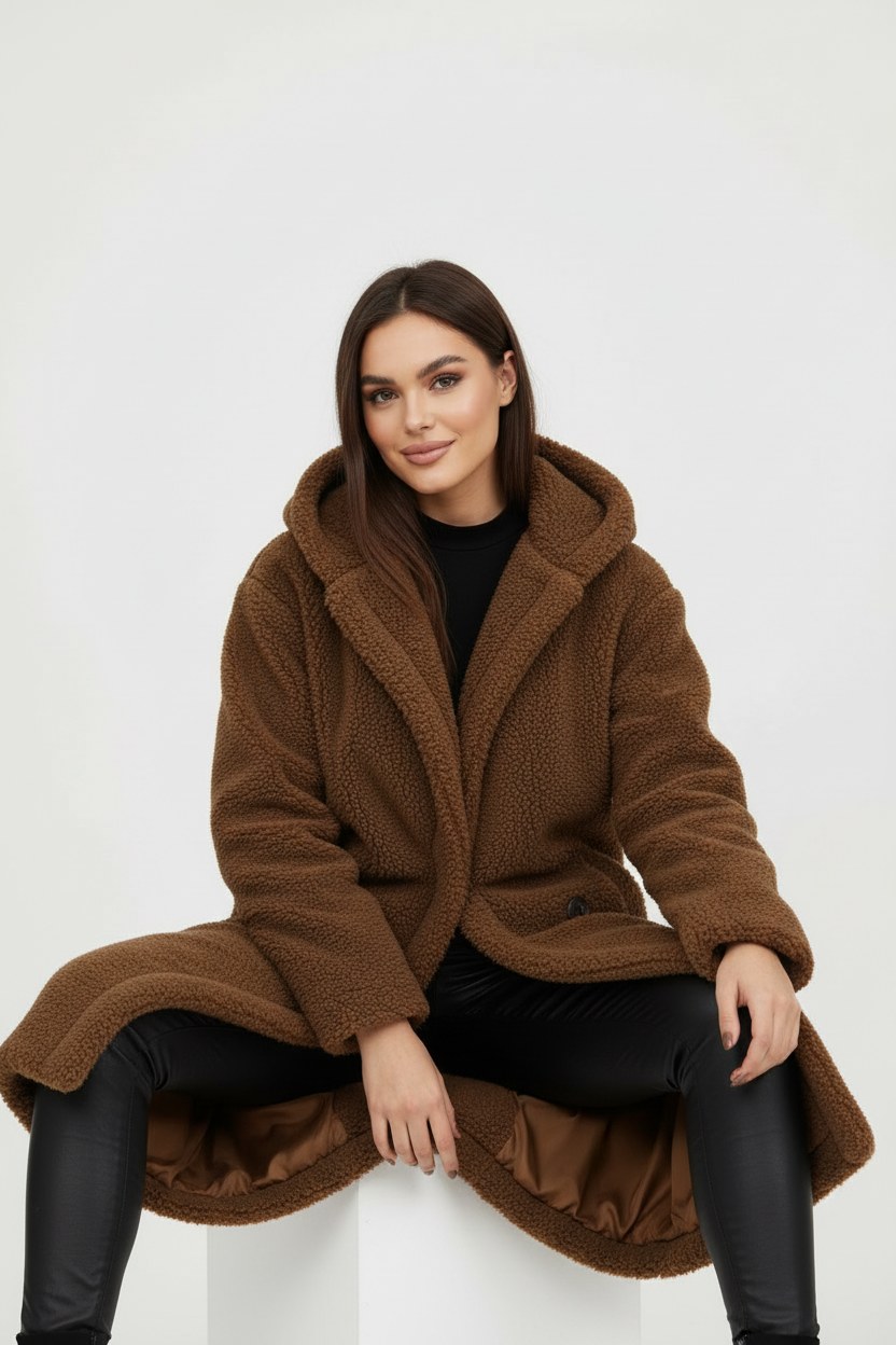 Emma Women's Cozy Long Teddy Coat with Plush Fleece Lining
