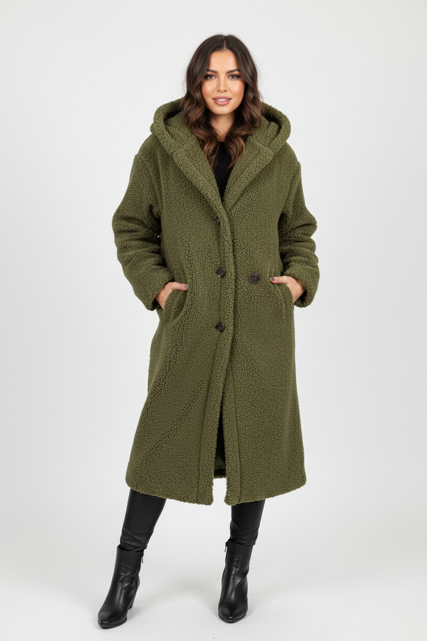 Emma Women's Cozy Long Teddy Coat with Plush Fleece Lining