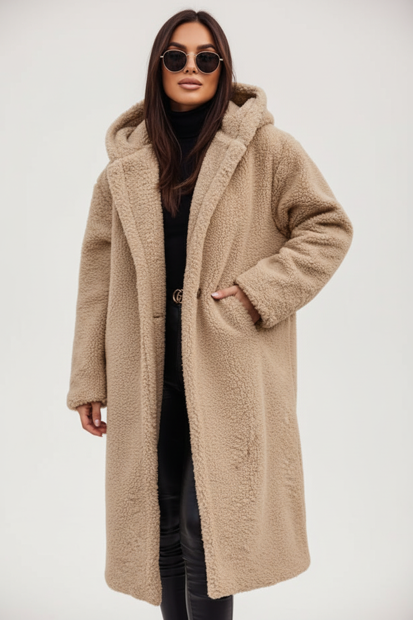 Emma Women's Cozy Long Teddy Coat with Plush Fleece Lining