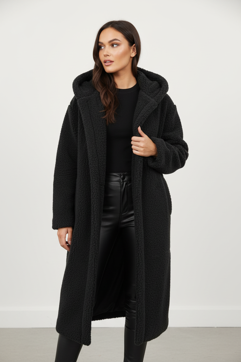 Emma Women's Cozy Long Teddy Coat with Plush Fleece Lining