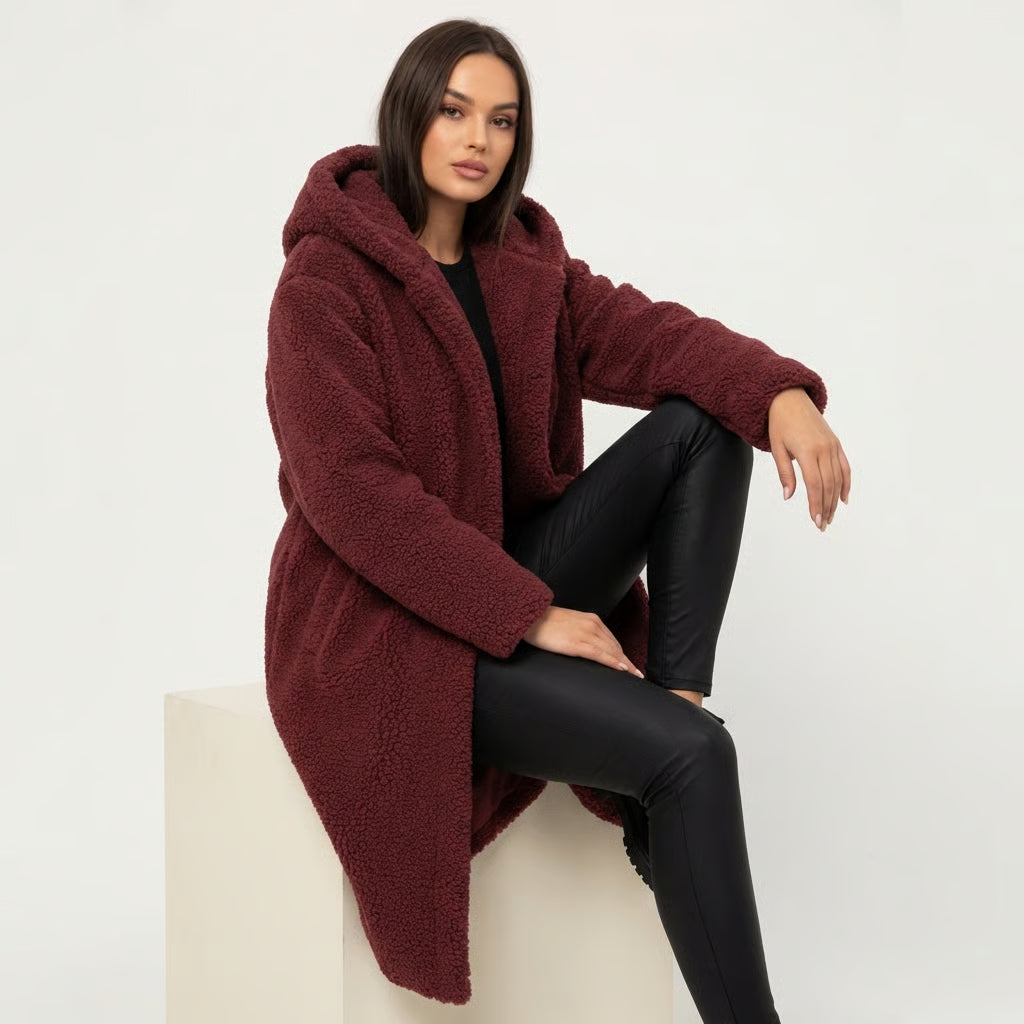 Emma Women's Cozy Long Teddy Coat with Plush Fleece Lining