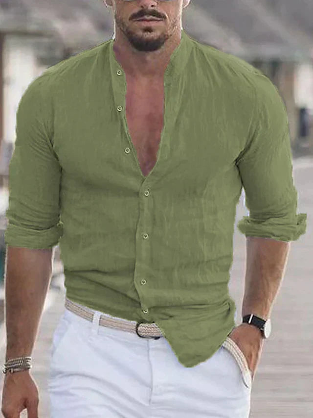 Elegant Linen-Style Shirt for Men – Lightweight Button-Up Shirt for Smart Casual Wear and Summer Outfits