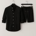 Men’s Linen-Style Matching Set for Summer – Casual Shirt and Shorts Outfit for Holidays and Everyday Wear