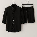 Men’s Linen-Style Matching Set for Summer – Casual Shirt and Shorts Outfit for Holidays and Everyday Wear