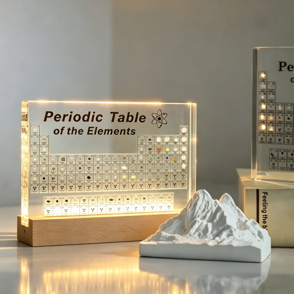 Acrylic Periodic Table Desk Display Illuminated Transparent Block Real Elements LED - Image 1
