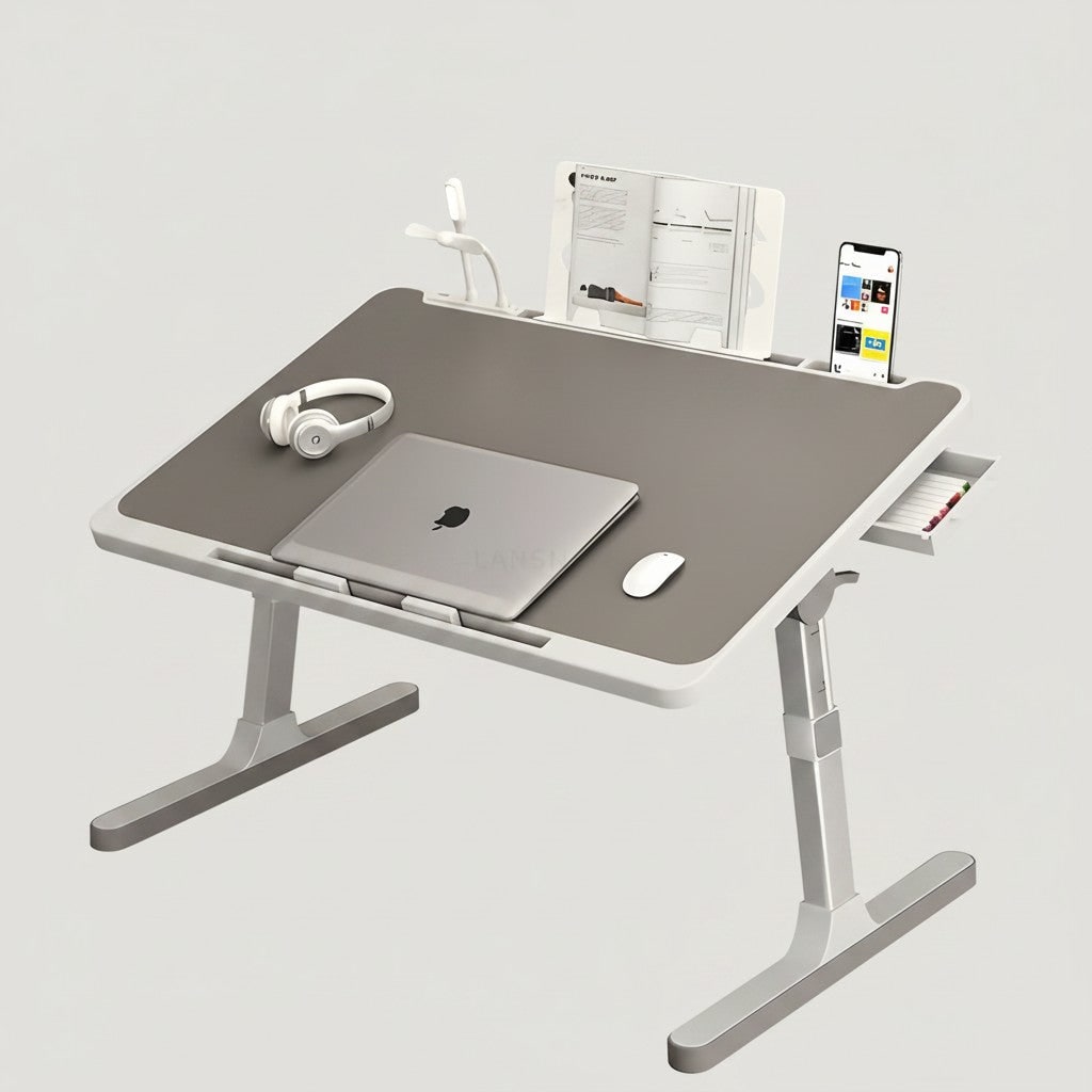 Adjustable Laptop Desk for Bed with Storage Drawer and Tilting Tray Table Computer - Image 1