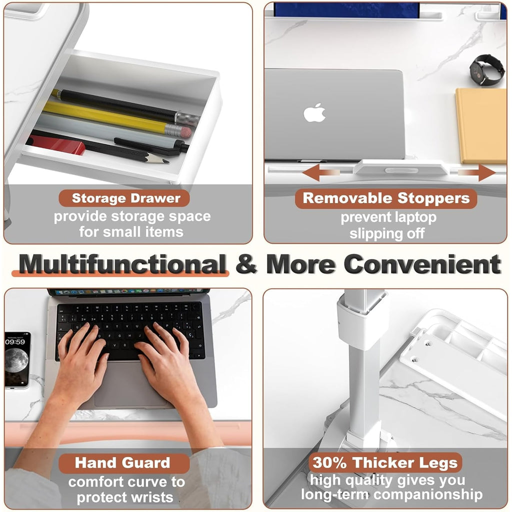Adjustable Laptop Desk for Bed with Storage Drawer and Tilting Tray Table Computer - Image 2