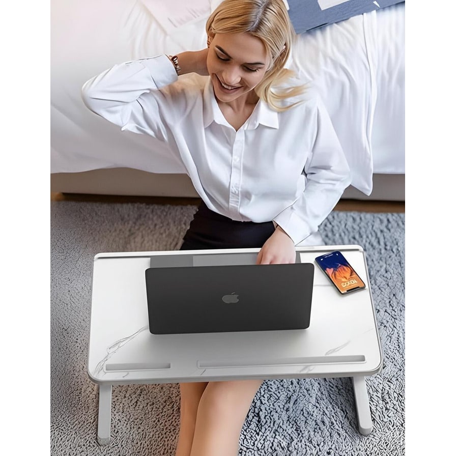 Adjustable Laptop Desk for Bed with Storage Drawer and Tilting Tray Table Computer - Image 3