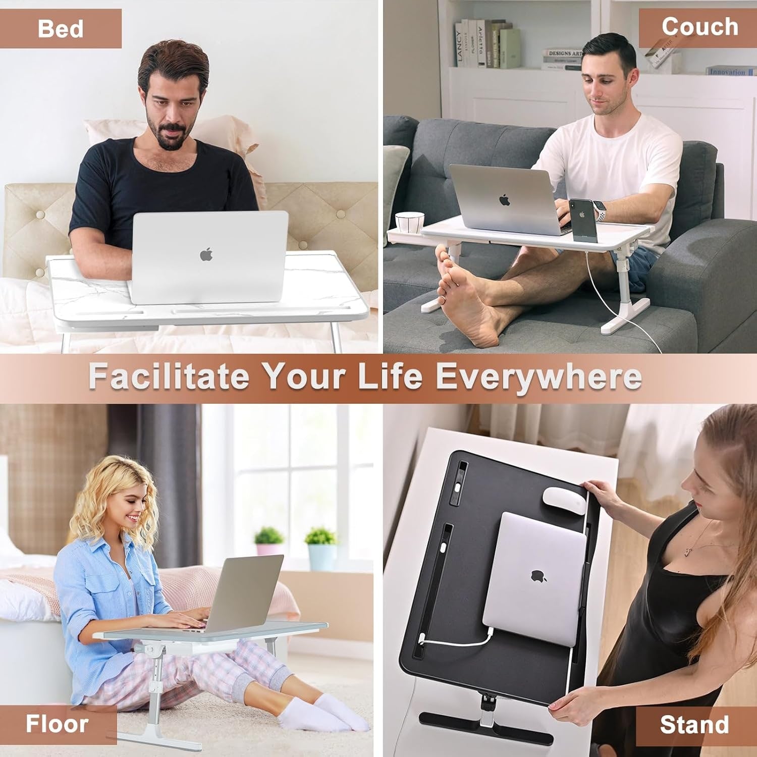 Adjustable Laptop Desk for Bed with Storage Drawer and Tilting Tray Table Computer - Image 5