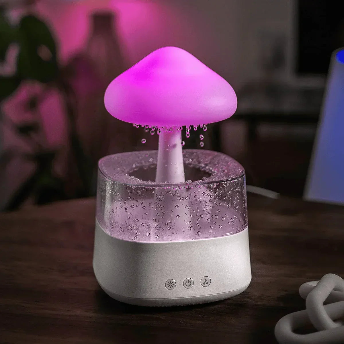 Mushroom Cloud Humidifier with Rainfall Effect – Ambient Air Moisturizer for Bedroom and Living Room