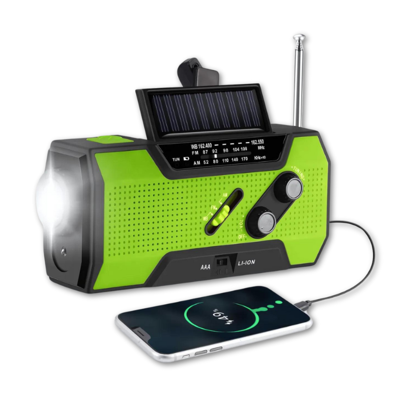 Am Fm Portable Emergency Radio with Hand Crank Solar Panel and LED Flashlight - Image 1