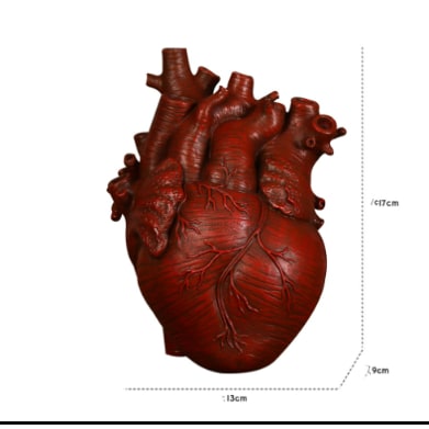 Anatomical Heart Shaped Flower Vase with Textured Vein Details and Bud Decoration Cut Glass - Image 1