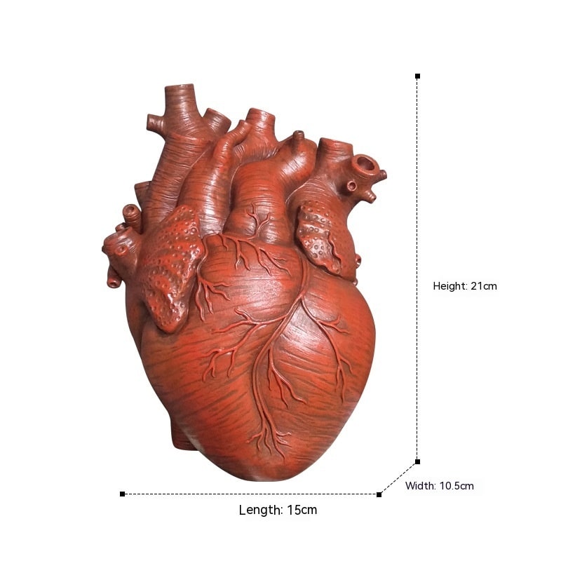 Anatomical Heart Shaped Flower Vase with Textured Vein Details and Bud Decoration Cut Glass - Image 13